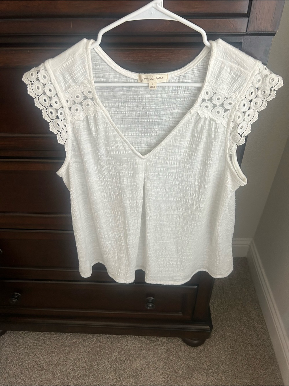 Eyelet Lace Sleeve White V-Neck Blouse